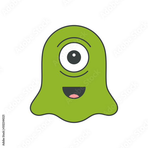 Abstract green liquid alien smiling character eye pop art groovy style t shirt print vector cartoon