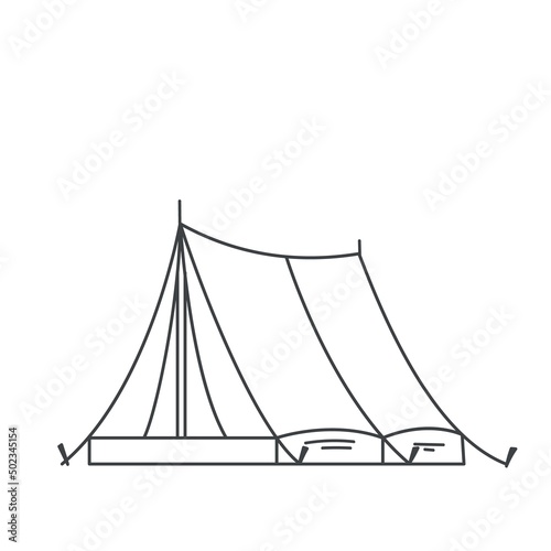 Tent outline icon. Simple linear sketch vector illustration of tent for hiking and traveling