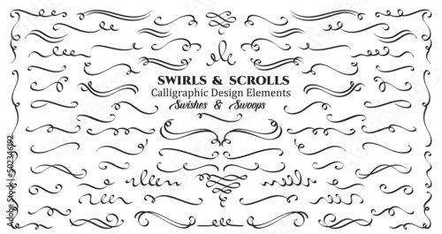 Carta da parati Swirls or scrolls, vintage flourishes, stroke and curls