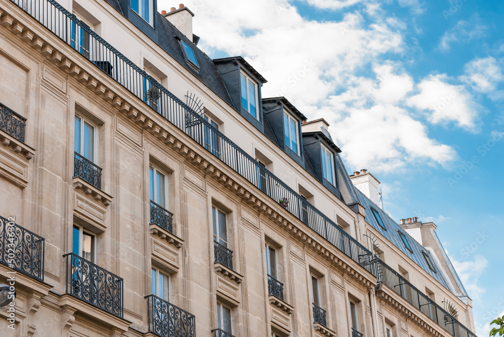 Facade of a typical central Paris apartment building