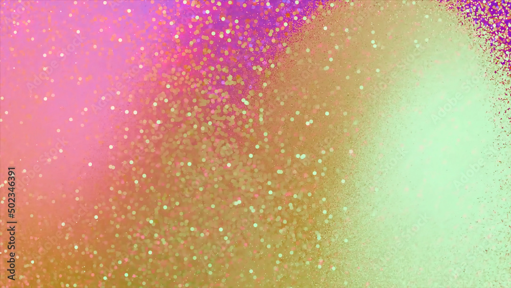 Abstract animation of explosive flow of colorful particles. Animation. Bright bokeh particles are scattered in stream from explosion in entire background. Festive colorful background