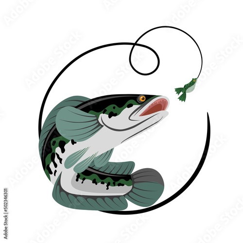 Vector illustration of snakehead fishing, isolated on a white background. photo