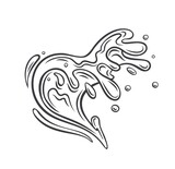 Ocean wave outline. Drawn monochrome sea waves tide splash, splash water motion, with spray, marine surf wave, and sea storm elements, vector illustration in retro style.
