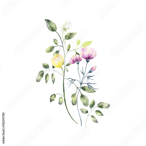Background with watercolor flowers floral illustration. Botanic composition for wedding or greeting card.For Mother s Day  wedding  birthday  Easter  Valentine s Day.