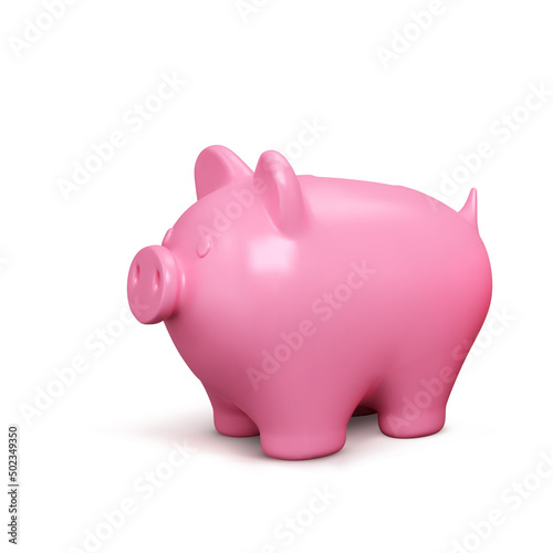 3D realistic piggy bank. Pink pig isolated on white background. Piggy bank concept of money deposit and investment