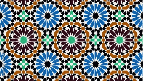 Kaleidoscopic moroccan pattern video. Islamic mosaic background. Transforming arabian ornament. Seamless loop animation. Girih motifs