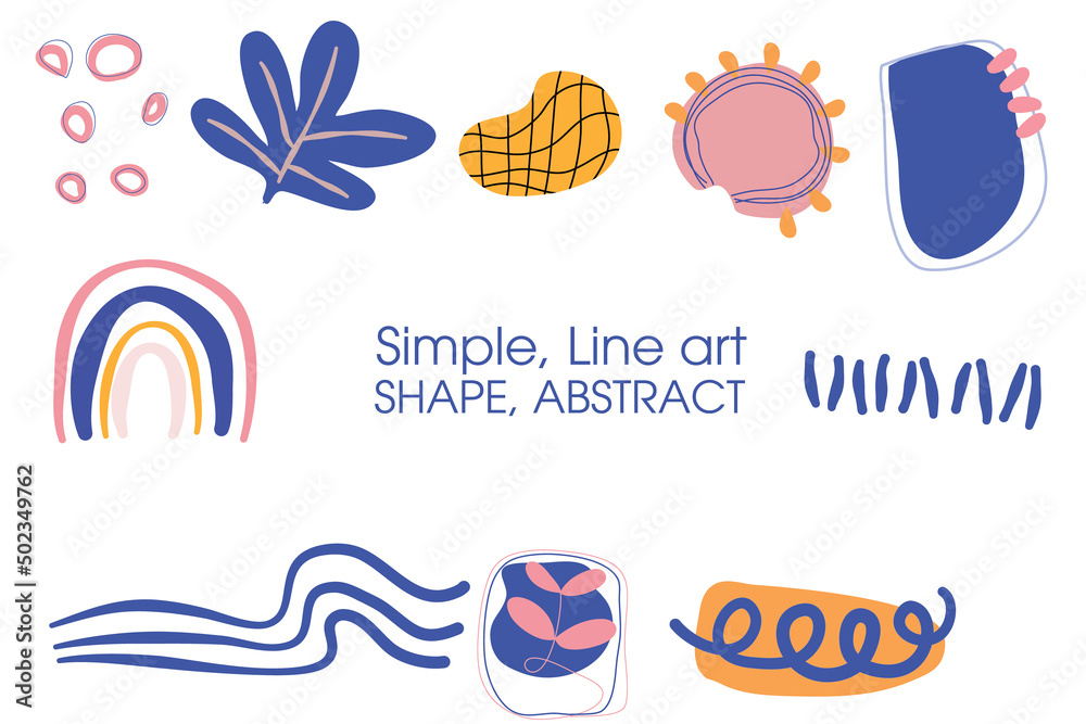 set of symbols, simple boho shape illustration, oragnic line art, doodle theme