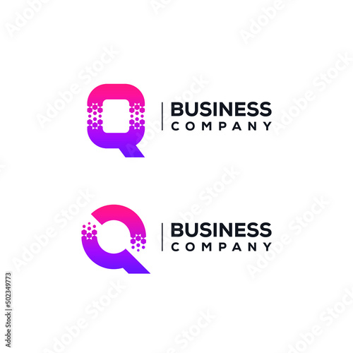 Abstract Letter Q Logo design with Pixels Hexagon Shape for Technology and Digital Business Company