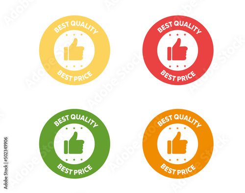 Best quality, best price. Label flat icon. Sale quality badges. Round hundred percent assured label badge.