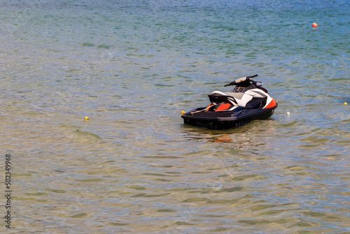 Empty personal watercraft in a sea. Summer vacation concept