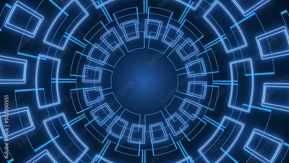 Fototapeta premium Technology background - arranged in a circle graphic elements in blue - 3D Illustration