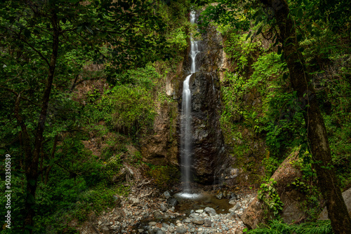 Waterfall, stream and lush cloud forest in Chiriqui Highlands during the dry season, Panama - stock photo photo