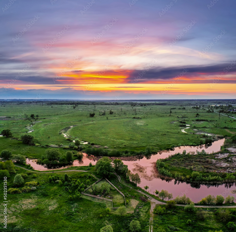 Naklejka premium Rural summer sunset