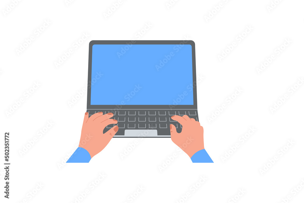Human hands typing front view on laptop