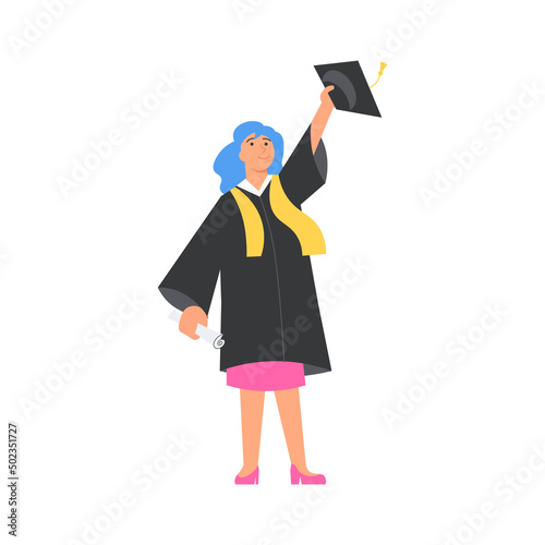 Graduated woman in academic dress and square cap