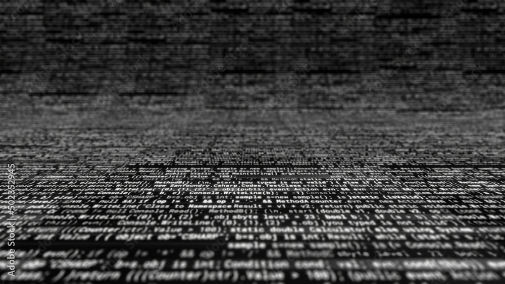 Lots of white text on black background. Animation. Endless white text ...