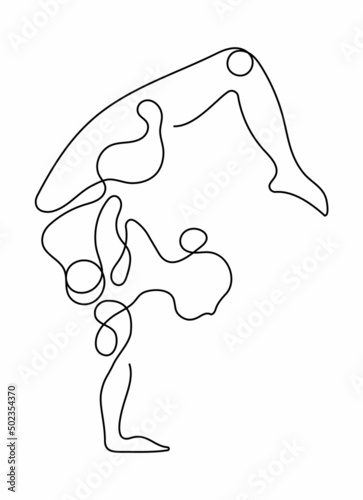 Yoga pose vector in continuous line art, hand drawing style on the white background. Yoga girl minimalism sport illustration. Simple logo, symbol for sport.