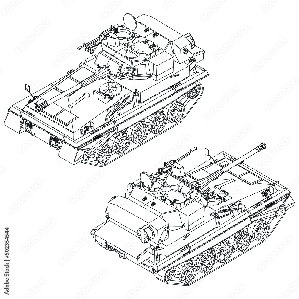 Scorpion light tank isolated on white background. Vector Military machine. Military vehicle logotype.