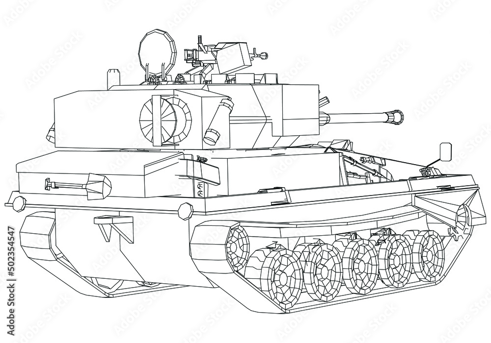 Scorpion light tank isolated on white background. Vector Military machine. Military vehicle logotype.