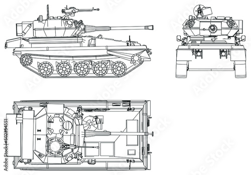 Scorpion light tank isolated on white background. Vector Military machine. Military vehicle logotype.