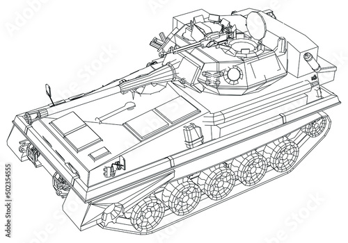 Scorpion light tank isolated on white background. Vector Military machine. Military vehicle logotype.