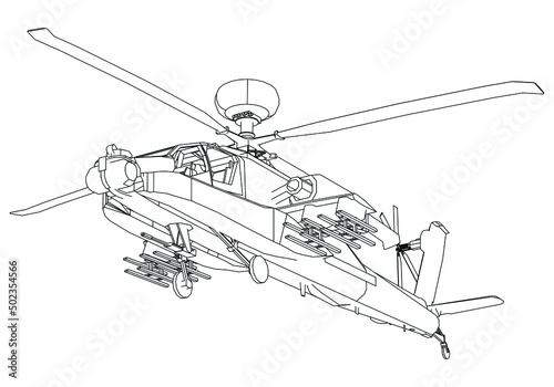 Apache attack helicopter isolated on white background. Vector Military machine. Military vehicle logotype.