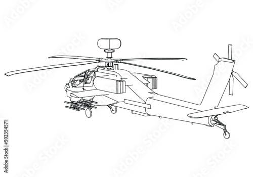 Apache attack helicopter isolated on white background. Vector Military machine. Military vehicle logotype.
