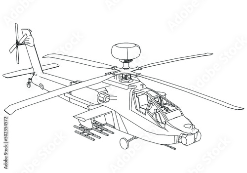 Apache attack helicopter isolated on white background. Vector Military machine. Military vehicle logotype.