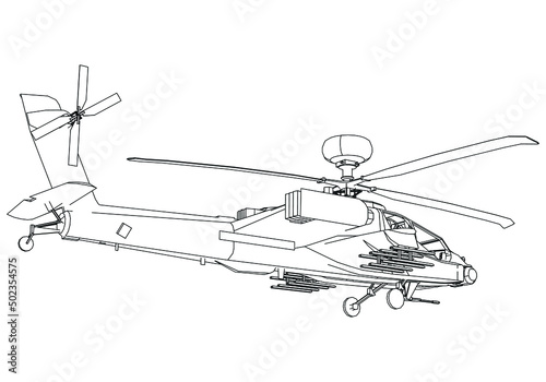 Apache attack helicopter isolated on white background. Vector Military machine. Military vehicle logotype.