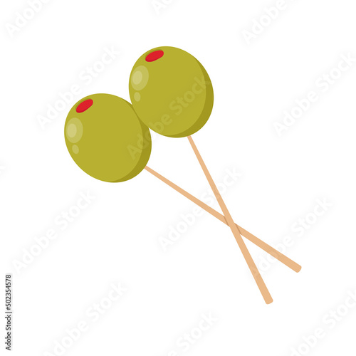Pickled olives vector. stuffed olive skewer.