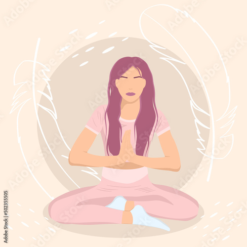 Faceless style girl sitting in lotus position