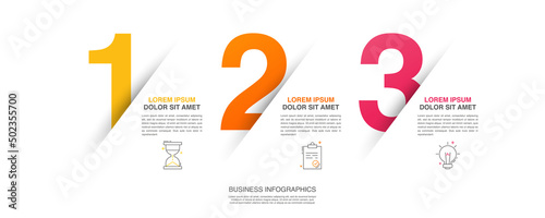 Modern vector flat illustration. Line infographic numbers template with three elements, icons. Timeline designed for business, presentations, web design, interface, diagrams with 3 steps