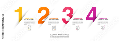 Modern vector flat illustration. Line infographic numbers template with four elements, icons. Timeline designed for business, presentations, web design, interface, diagrams with 4 steps