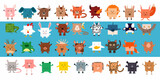 A large set of square-shaped animals. Vector illustration in a flat style