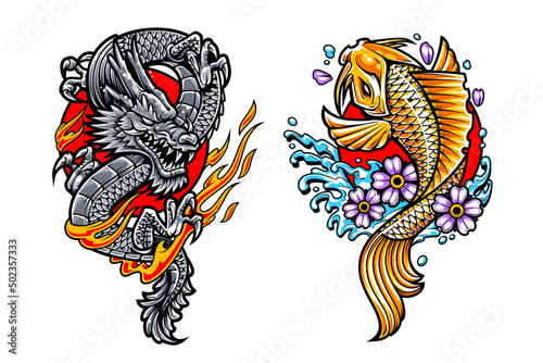 Dragon and Koi Japanese Tattoo Arts