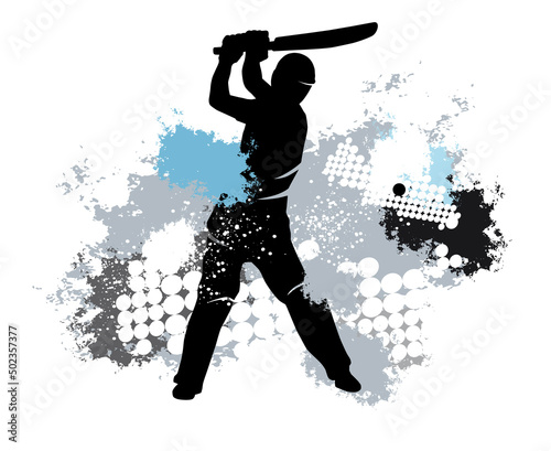 Cricket sport graphic with dynamic background.