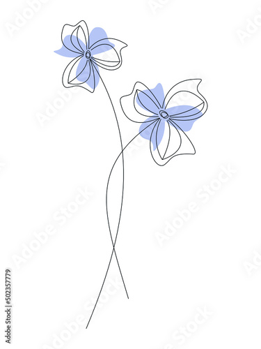 Fototapeta Naklejka Na Ścianę i Meble -  Line art flower vector. Floral design element for print, branding, card, poster. Contour silhouette floral illustration isolated on white. Minimal contemporary drawing.