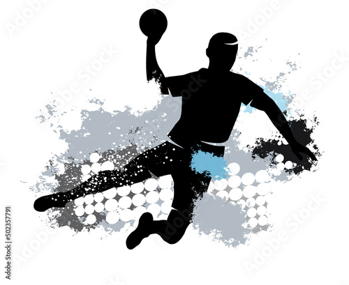 Handball sport graphic with dynamic background.