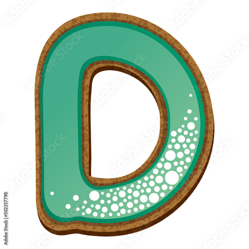 Letter d in the form of cookies with aquamarine icing, alphabet, vector illustration