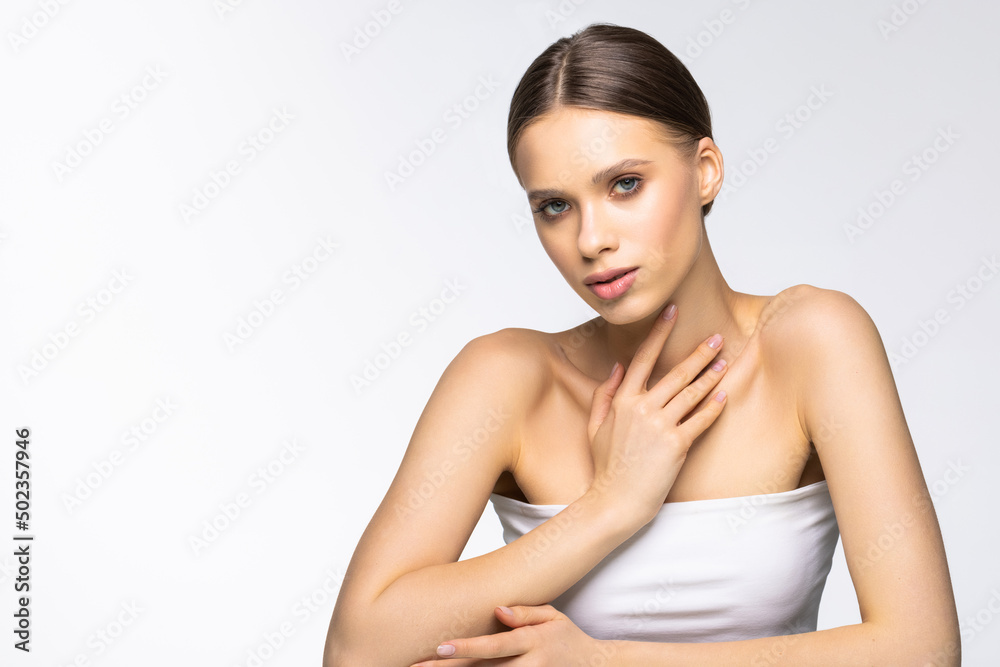Beauty face woman natural healthy cosmetic skin pure sresh on white background Beauty face woman natural healthy cosmetic skin pure sresh on white background