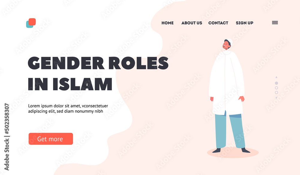 Gender Role in Islam Landing Page Template. Islamic Smiling Kid, Arab Boy Wear Traditional Muslim Clothes Gender Role in Islam Landing Page Template. Islamic Smiling Kid, Arab Boy Wear Traditional Muslim Clothes
