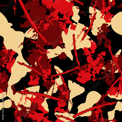 UFO camouflage of various shades of red, beige and black colors