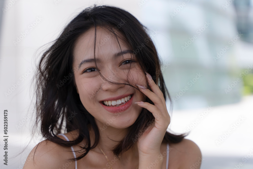 Sexy charming asian woman smile at camera