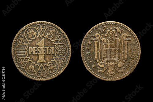Spanish peseta coin obverse and revese. Currency of Spain photo