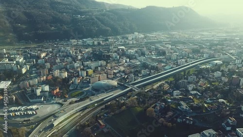 Aerial view of a road of Chiasso and Vacallo in Ticino, Switzerland photo