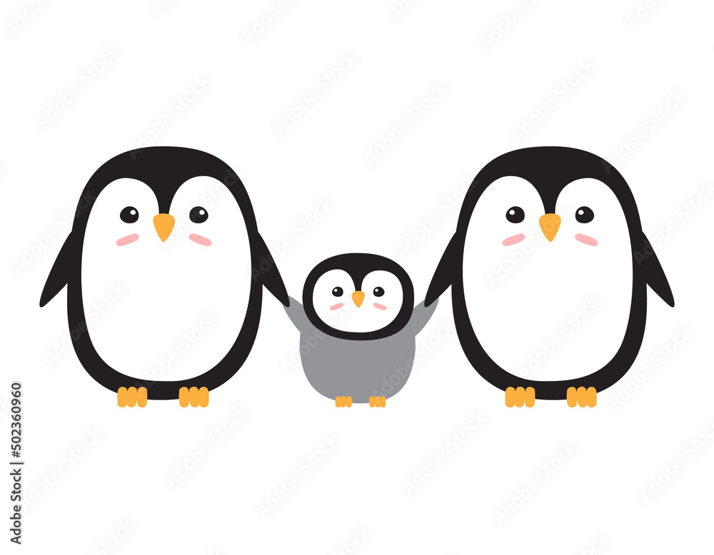 Fototapeta premium Vector flat hand drawn penguin family isolated on white background