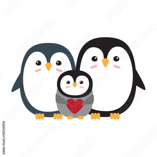 Vector flat hand drawn penguin family isolated on white background