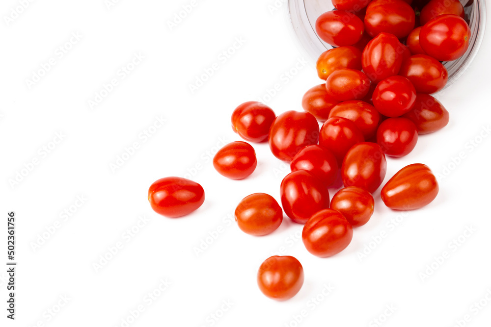 Cherry Tomatoes on white background.Lycopersicon esculentum Mill.Helps the body to fight asthma up to 45%.Help prevent dementia or Alzheimer's disease.With Clipping Path