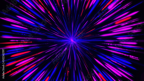 Abstract radial lines geometric background concentrated around the glowing small sphere. Animation. Beautiful outer space galaxy tunnel.
