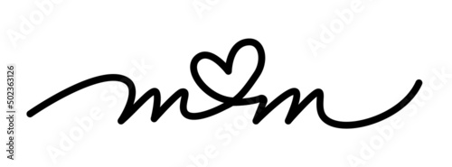 Lettering of word mom with heart instead of letter o. mom word handwritten font. Mother's day photo